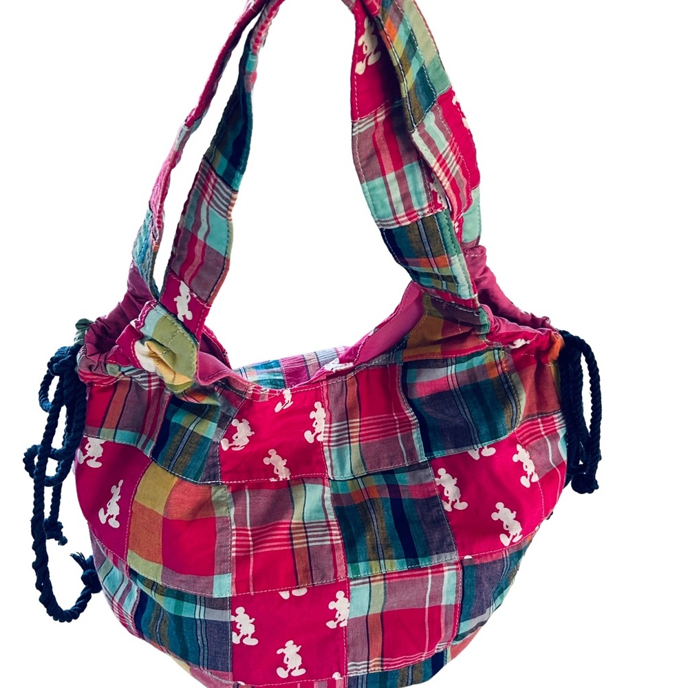 Disney Parks Mickey Mouse Plaid Patchwork Tote Shoulder Bag